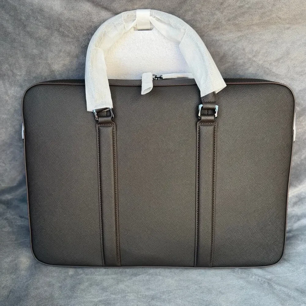 Quince Italian Saffiano Leather Briefcase 16in Laptop Bag Hickory NWT